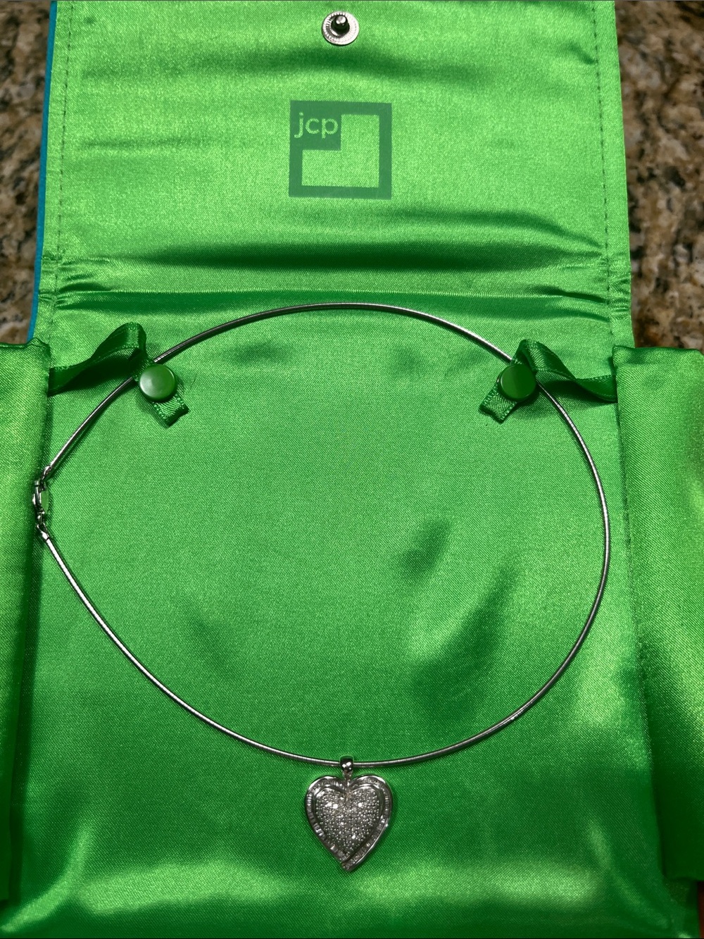 Diamond and Sterling Heart Pendant Choker Necklace - Sparkling Pavé Accent - Picture 3 of 7